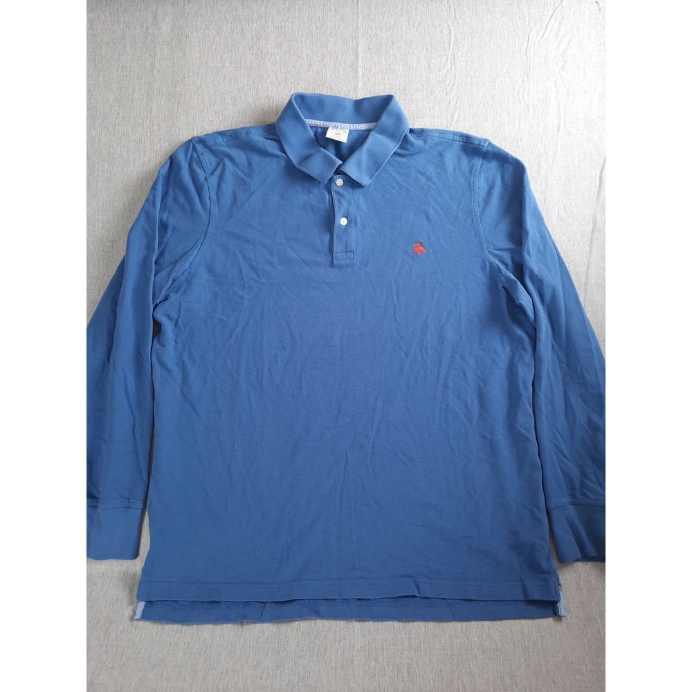 Brooks Brothers 1818 Men 2XL Slim Fit Knit Polo Long Sleeve Blue‎ Embroider Logo